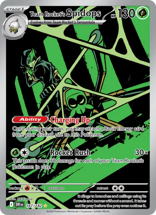 Team Rocket's Spidops Holo 187/182 Destined Rivals Pokémon Card