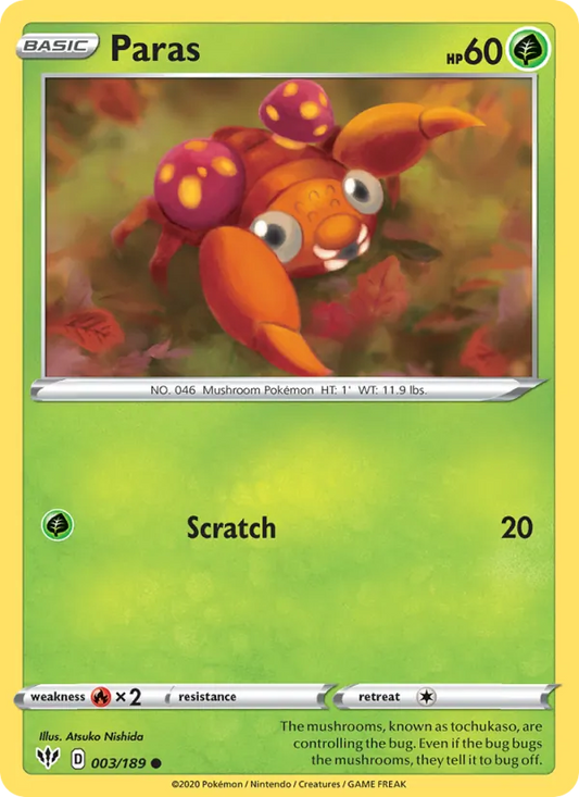 Paras Reverse Holo 003/189 Darkness Ablaze Pokémon Card