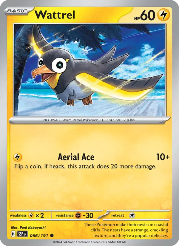 Wattrel Reverse Holo 066/191 Surging Sparks Pokémon Card