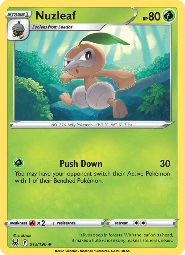 Nuzleaf Reverse Holo 012/196 Lost Origin Pokémon Card