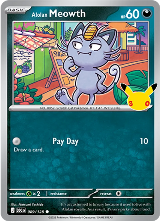 Alolan Meowth Normal 089/128 30th Celebration Pokémon Card