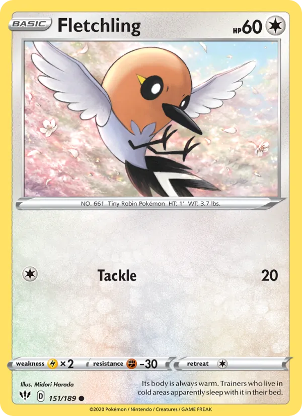 Fletchling Reverse Holo 151/189 Darkness Ablaze Pokémon Card