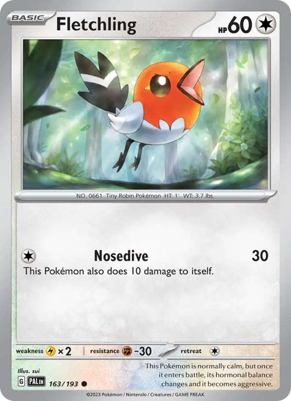 Fletchling Non-Foil 163/193 Paldea Evolved Pokémon Card
