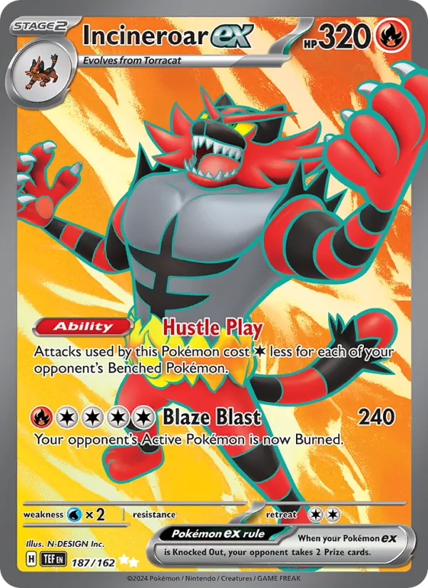 Incineroar ex Holo 187/162 Temporal Forces Pokémon Card