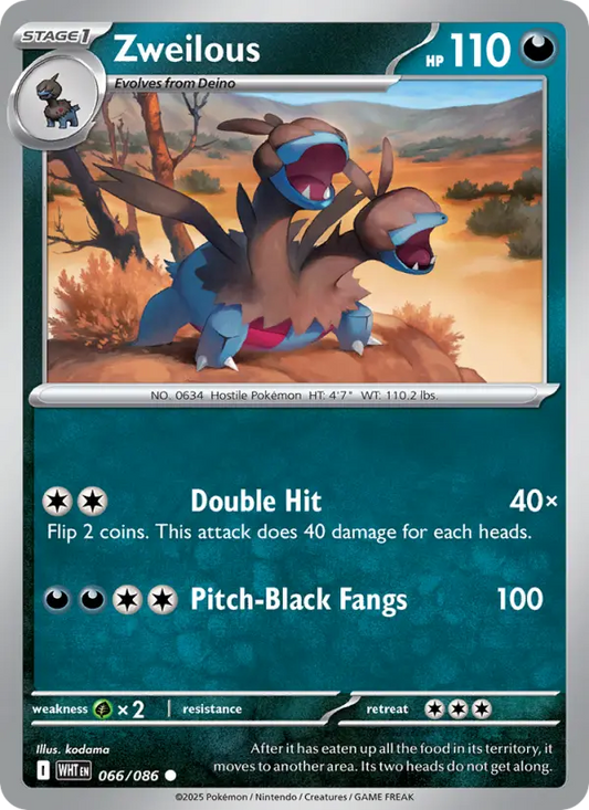 Zweilous Reverse Holo 066/86 White Flare Pokémon Card