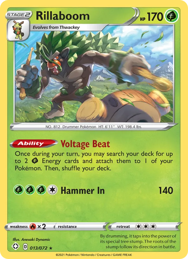 Rillaboom Reverse Holo 013/72 Shining Fates Pokémon Card