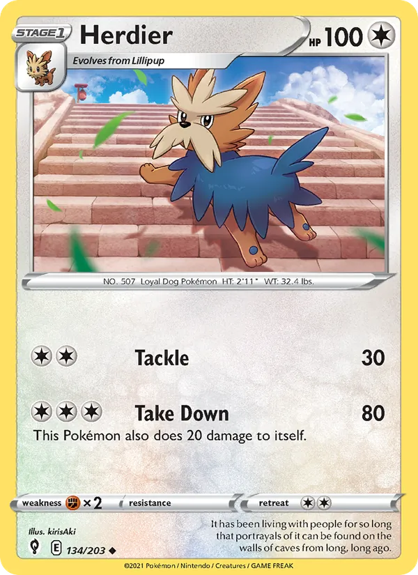 Herdier Reverse Holo 134/203 Evolving Skies Pokémon Card