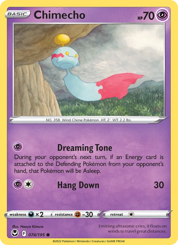 Chimecho Reverse Holo 074/195 Silver Tempest Pokémon Card