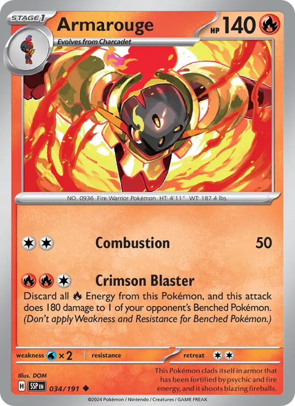 Armarouge Reverse Holo 034/191 Surging Sparks Pokémon Card