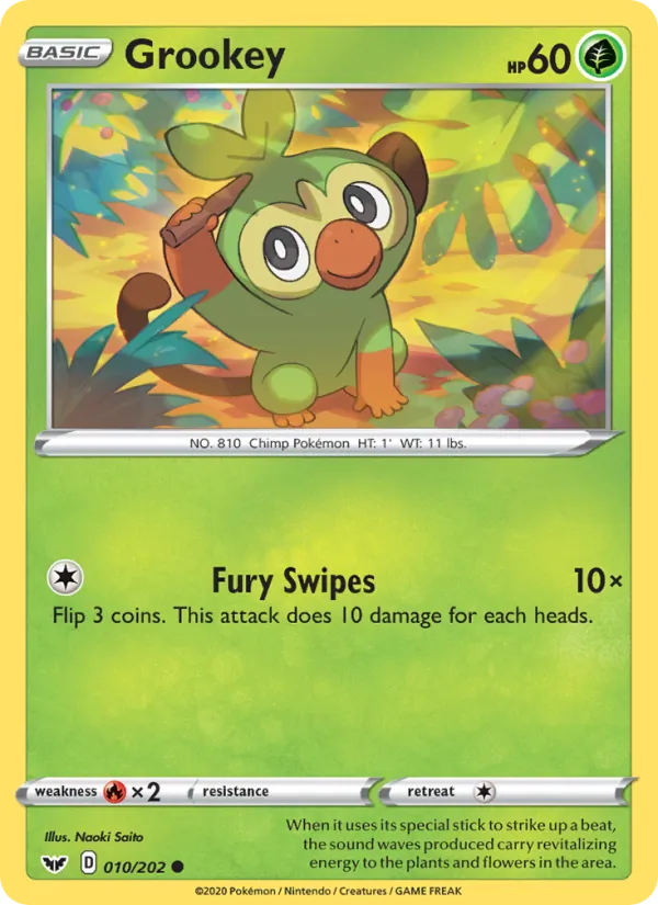 Grookey Reverse Holo 010/202 Sword & Shield Pokémon Card