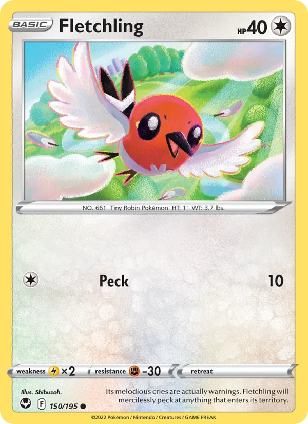 Fletchling Reverse Holo 150/195 Silver Tempest Pokémon Card