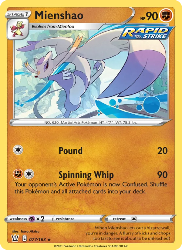 Mienshao Reverse Holo 077/163 Battle Styles Pokémon Card