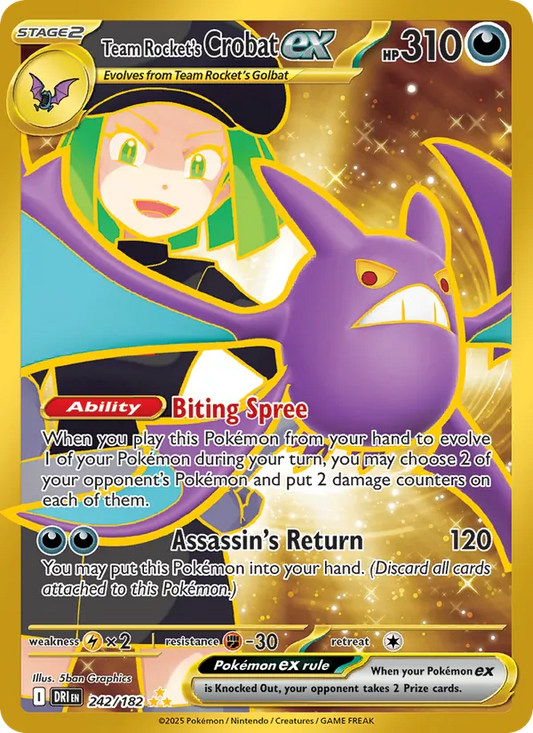 Team Rocket's Crobat ex Holo 242/182 Destined Rivals Pokémon Card