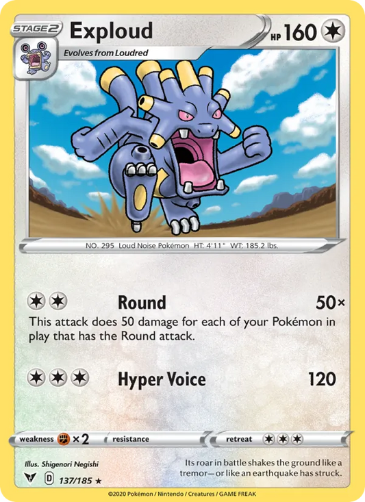 Exploud Reverse Holo 137/185 Vivid Voltage Pokémon Card