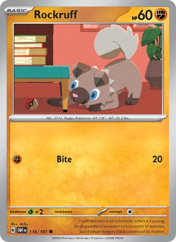 Rockruff Reverse Holo 116/197 Obsidian Flames Pokémon Card
