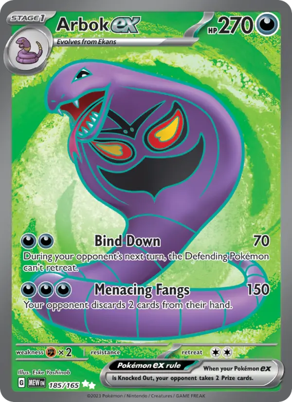 Arbok ex Holo 185/165 151 Pokémon Card