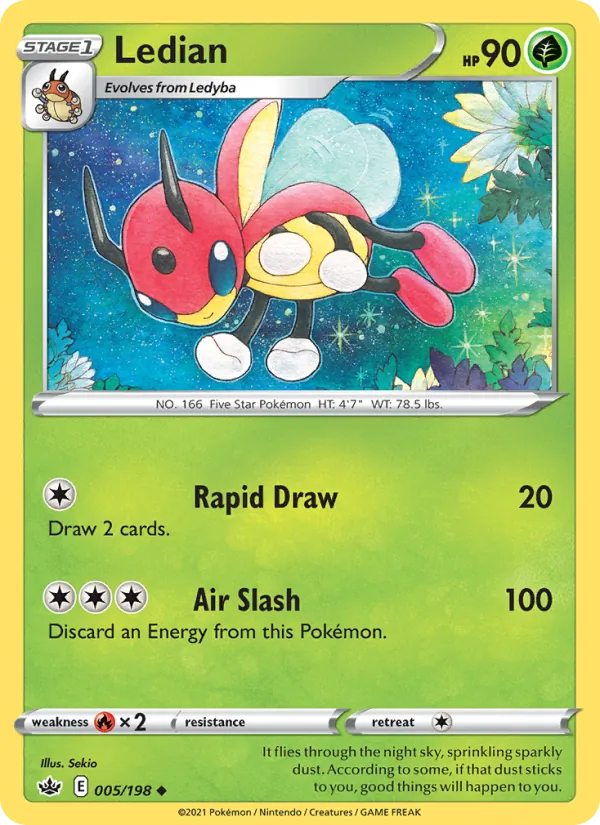 Ledian Reverse Holo 005/198 Chilling Reign Pokémon Card