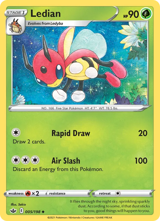 Ledian Reverse Holo 005/198 Chilling Reign Pokémon Card
