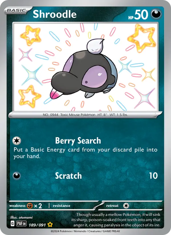 Shroodle Holo 189/91 Paldean Fates Pokémon Card