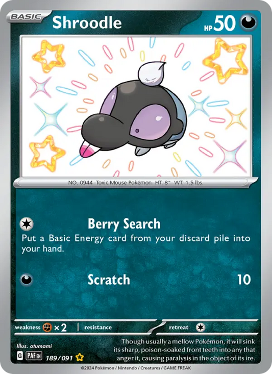 Shroodle Holo 189/91 Paldean Fates Pokémon Card