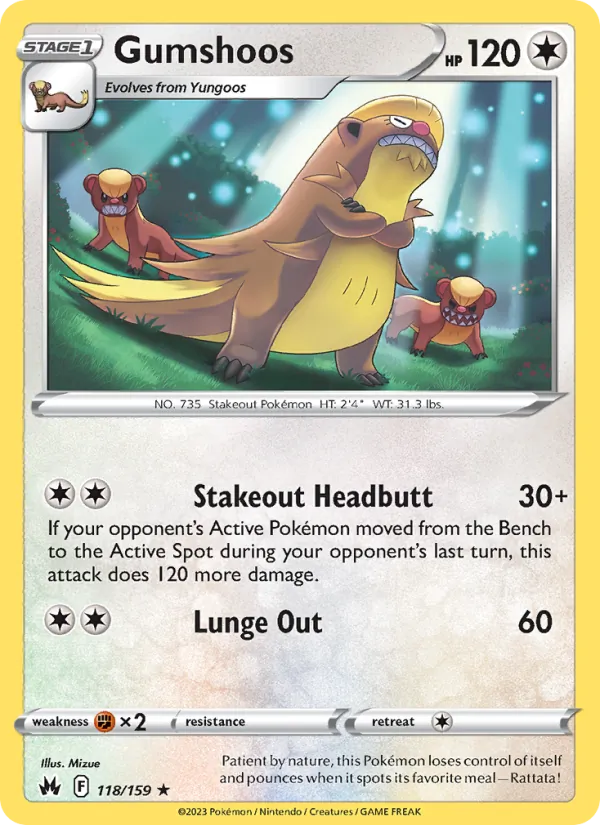 Gumshoos Reverse Holo 118/159 Crown Zenith Pokémon Card