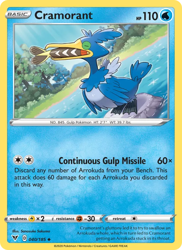 Cramorant Reverse Holo 040/185 Vivid Voltage Pokémon Card