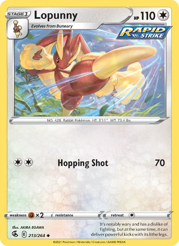 Lopunny Reverse Holo 213/264 Fusion Strike Pokémon Card