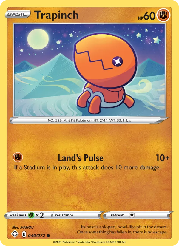 Trapinch Reverse Holo 040/72 Shining Fates Pokémon Card