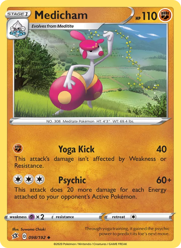 Medicham Reverse Holo 098/192 Rebel Clash Pokémon Card