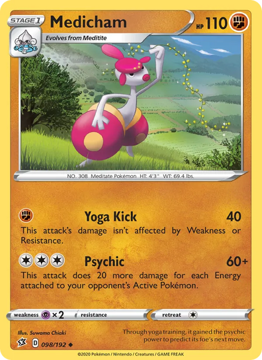 Medicham Reverse Holo 098/192 Rebel Clash Pokémon Card