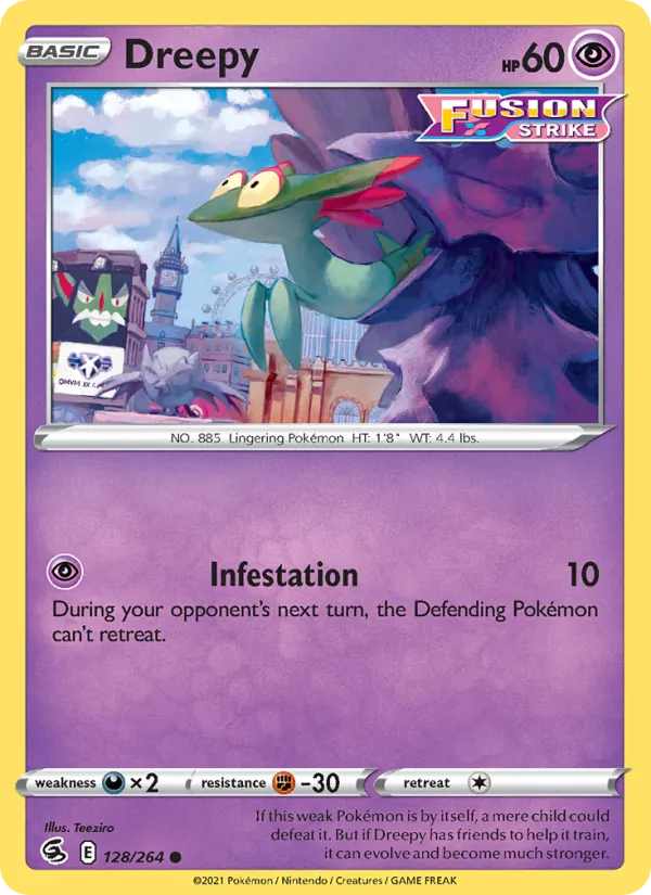 Dreepy Reverse Holo 128/264 Fusion Strike Pokémon Card