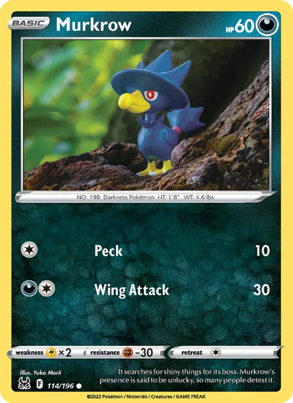 Murkrow Reverse Holo 114/196 Lost Origin Pokémon Card
