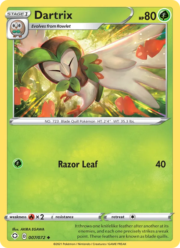 Dartrix Reverse Holo 007/72 Shining Fates Pokémon Card
