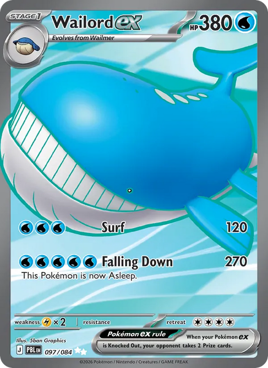 Wailord ex Holofoil 097/84 Pitch Black Pokémon Card