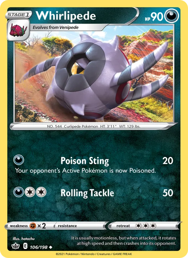 Whirlipede Reverse Holo 106/198 Chilling Reign Pokémon Card
