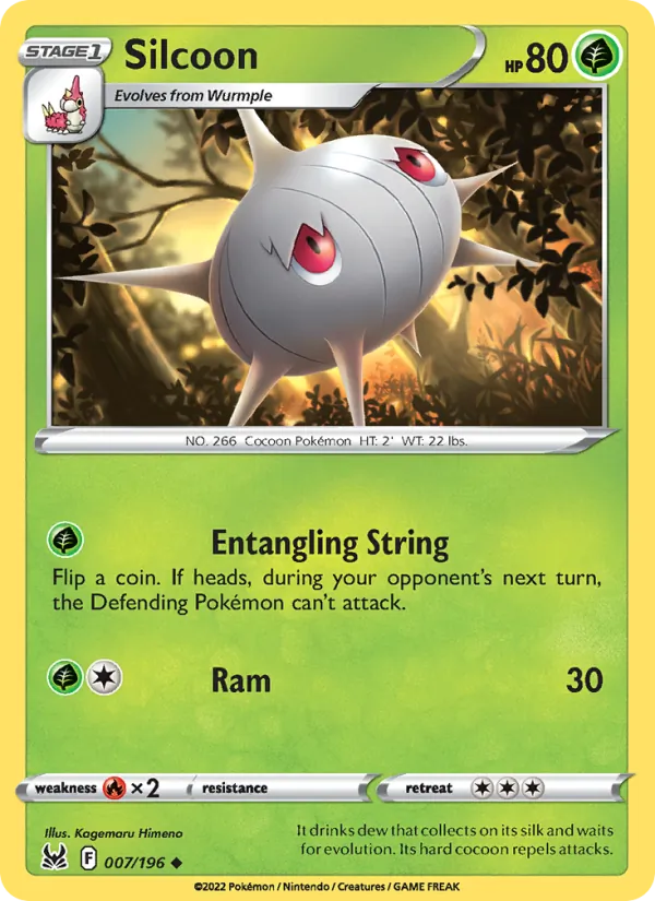 Silcoon Reverse Holo 007/196 Lost Origin Pokémon Card