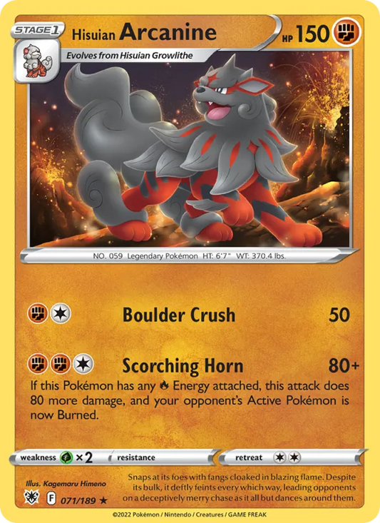 Hisuian Arcanine Reverse Holo 071/189 Astral Radiance Pokémon Card