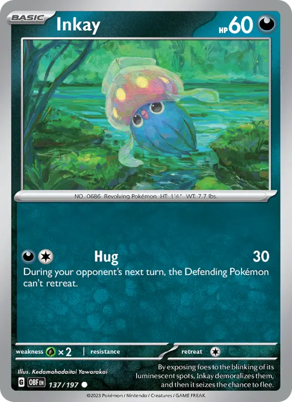 Inkay Reverse Holo 137/197 Obsidian Flames Pokémon Card