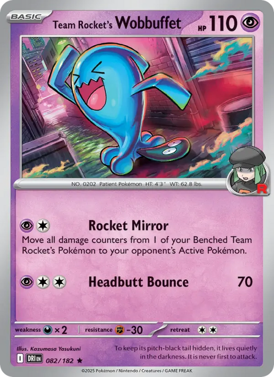 Team Rocket's Wobbuffet Reverse Holo 082/182 Destined Rivals Pokémon Card