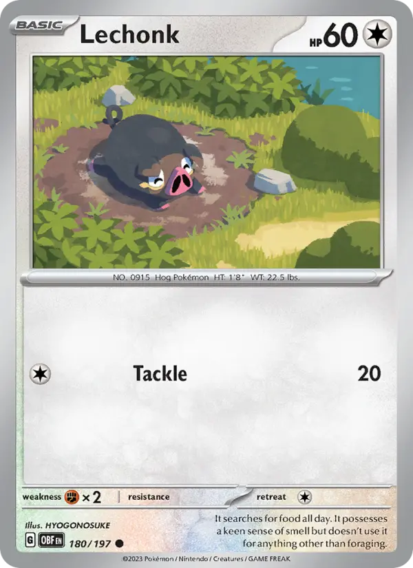 Lechonk Reverse Holo 180/197 Obsidian Flames Pokémon Card