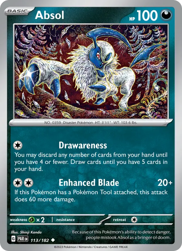 Absol Reverse Holo 113/182 Paradox Rift Pokémon Card