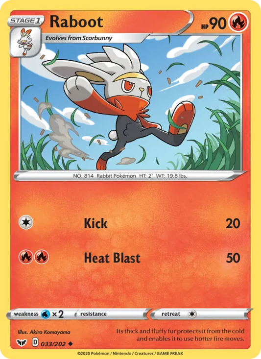 Raboot Reverse Holo 033/202 Sword & Shield Pokémon Card