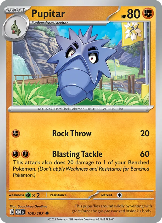 Pupitar Normal 106/197 Obsidian Flames Pokémon Card