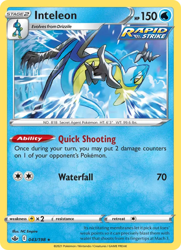 Inteleon Reverse Holo 043/198 Chilling Reign Pokémon Card