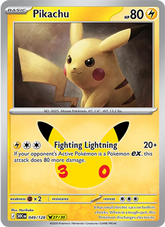 Pikachu Normal 049/128 30th Celebration Pokémon Card