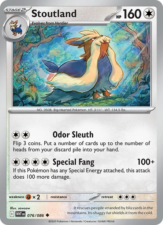 Stoutland Normal 076/86 White Flare Pokémon Card