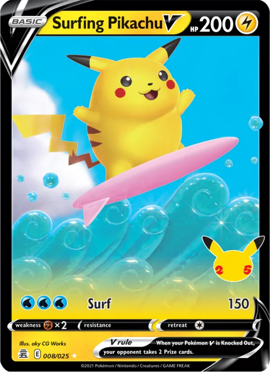 Surfing Pikachu V Holo 008/25 Celebrations Pokémon Card