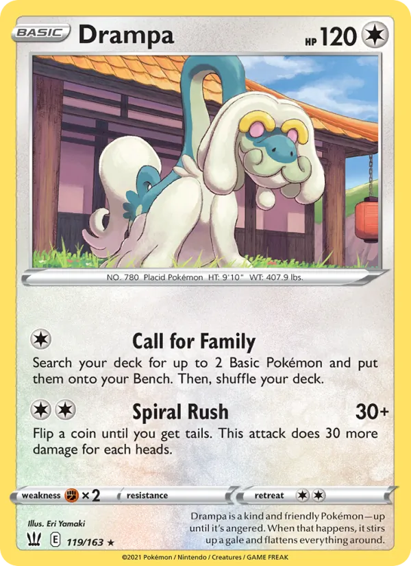 Drampa Reverse Holo 119/163 Battle Styles Pokémon Card