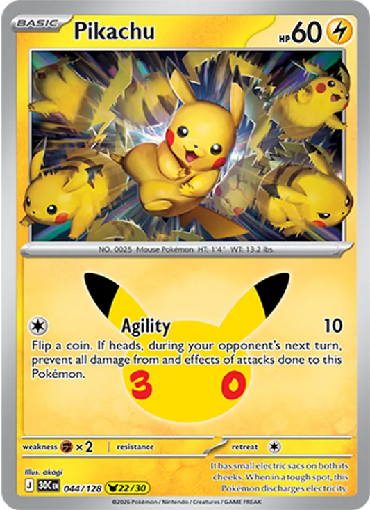 Pikachu Normal 044/128 30th Celebration Pokémon Card