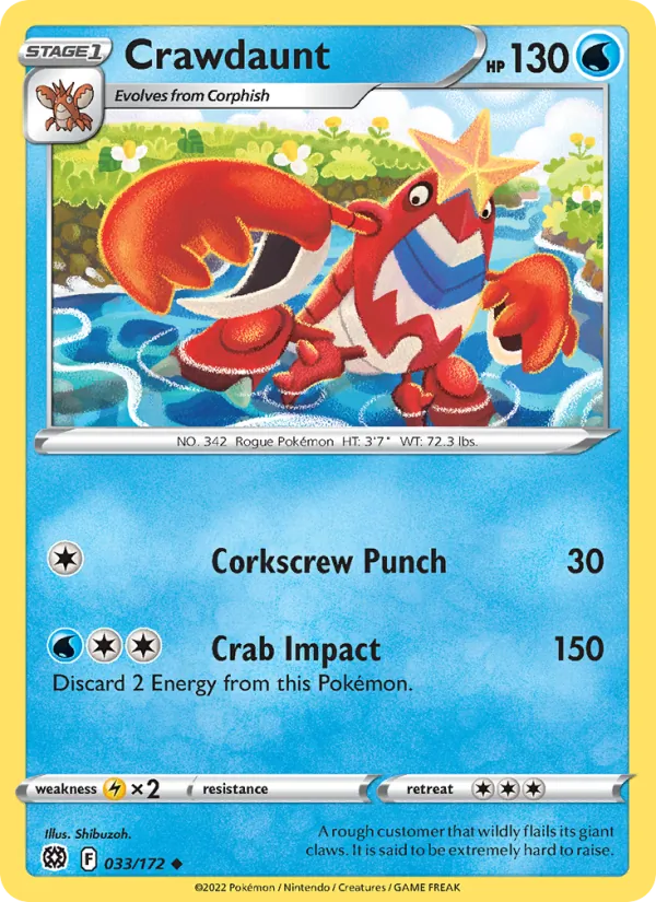 Crawdaunt Reverse Holo 033/172 Brilliant Stars Pokémon Card